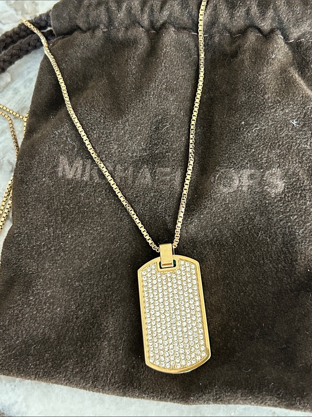 Michael Kors Dog Tag Crystal reversible Necklace